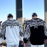 Threebooy Harajuku New Oversized Wing Pattern Round Neck Sweatshirt Men Clothing Casual Hip Hop Sports Long Sleeve Pullover Streetwear
